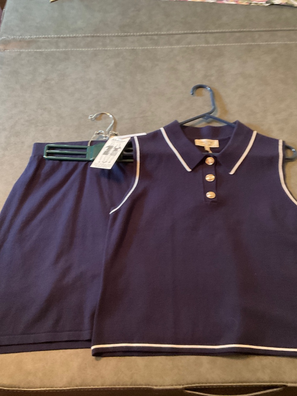 Rebecca Taylor Navy Sleeveless Polo Top with Cream Trim.